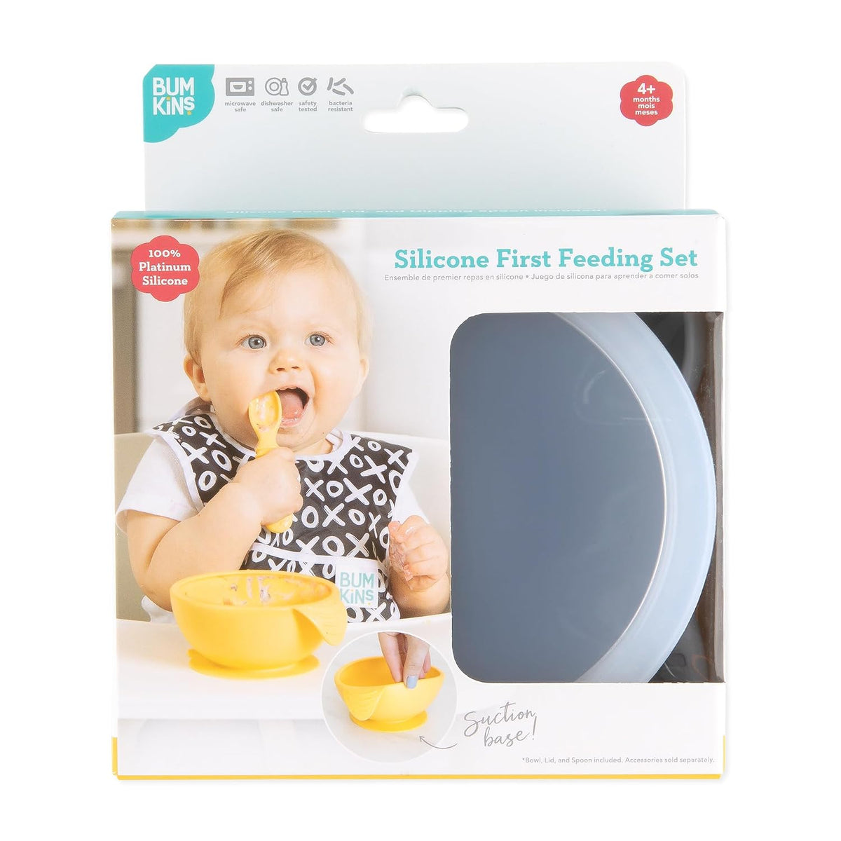 Bumkins Baby Bowl, Silicone Feeding Set with Suction for Baby and Toddler, Includes Spoon and Lid, First Feeding Set, Training Essentials for Baby Led Weaning for Babies 4 Months Up, Sage