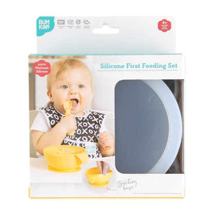 Bumkins Baby Bowl, Silicone Feeding Set with Suction for Baby and Toddler, Includes Spoon and Lid, First Feeding Set, Training Essentials for Baby Led Weaning for Babies 4 Months Up, Sage