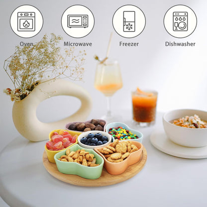 Cididu 11'' Lazy Susan Serving Tray, Ceramic 360° Rotating Serving Tray Platters, Removable Divided Appetizer Relish Dish, Heart Shape Snack Bowl Set for Party Kitchen Fruit Veggies Cheese, 7 Pieces