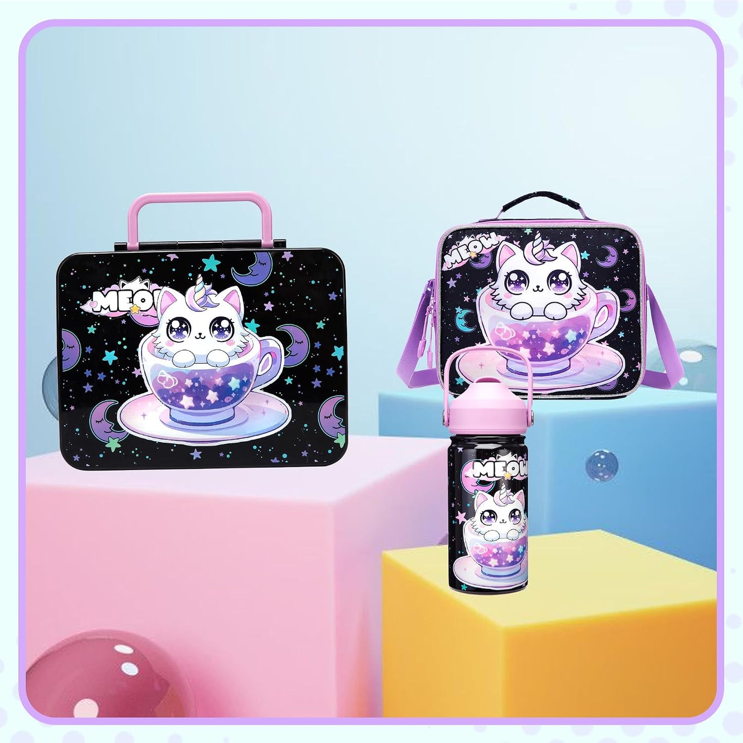 Kids Bento Lunch Box with 6 Compartments Girls Lunch Box with Lunch Bag,Stainless Steel Water Bottle,Ice Pack & Utensils Set,Birthday Gifts for Ages 3-12 Back to School Toddler Girls