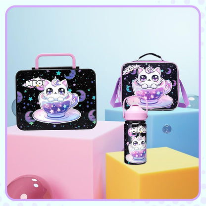 Kids Bento Lunch Box with 6 Compartments Girls Lunch Box with Lunch Bag,Stainless Steel Water Bottle,Ice Pack & Utensils Set,Birthday Gifts for Ages 3-12 Back to School Toddler Girls