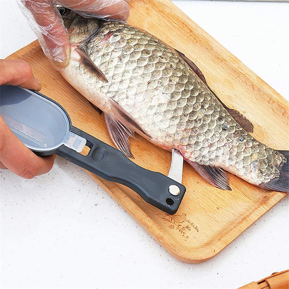 Fish Scaler with Knife, Scales Scraper with Lid Cover, 2 in 1