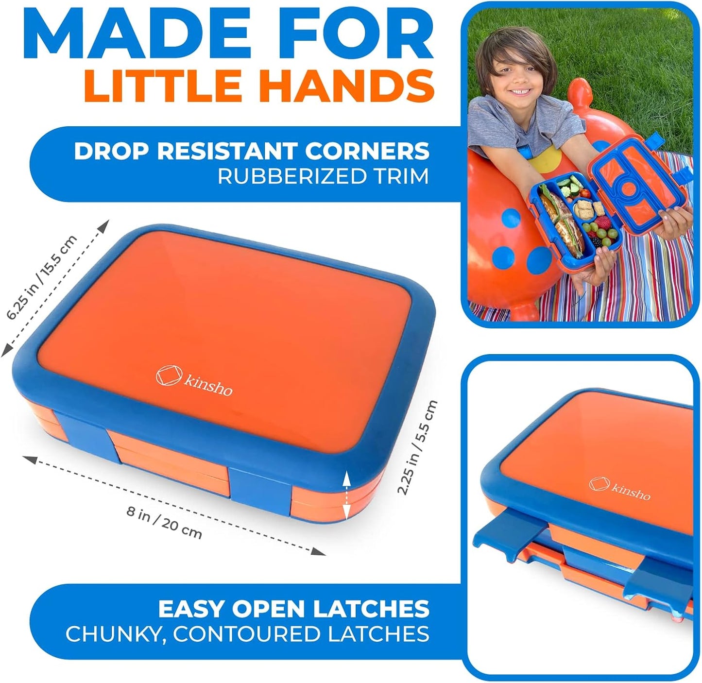 Kids Lunch Box - Bento Box for Boys Toddler Daycare, 4 Portion Sections with Lid, Snack Container Pre-School Kid Lunches Toddlers Removable Tray BPA Free, 3+ Years Old, Blue Rocket Dinosaur