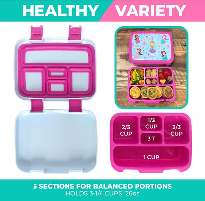 Kinsho Bento Lunch Box for Kids Toddlers, 5 Portion Control Sections, BPA Free Removable Plastic Tray, Pre-School Kid Toddler Daycare Lunches, Snack Container Ages 3 to 7 (Blue Space Rockets)