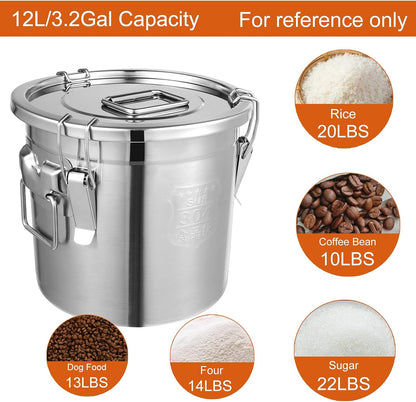 DYNAMI 12.7Gal 304 Stainless Steel Rice Storage Container,Extra Large Food Grade Canister,40-90Lbs Sealed Rice Bucket with Airtight Lid and Locking Buckle,for Rice, Flour, Grain (48L)