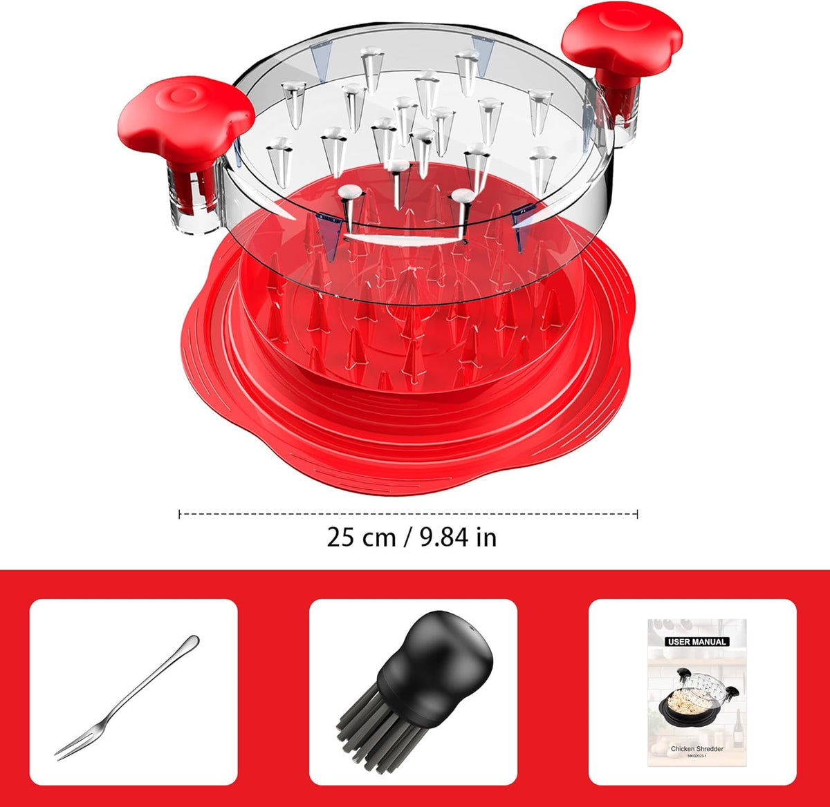 Chicken Shredder Tool Twist Large Meat Shredder with Brush&Fork, Black