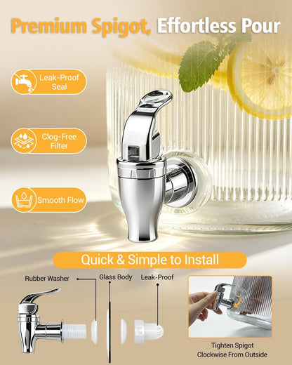 PAROTO Drink Dispensers for Parties, 2 Pack 1 Gallon Glass Beverage Dispenser with Stand and LED Strip Light, Lemonade Juice Water Dispenser with Spigot for Wedding Bar Picnic BBQ Buffet Event
