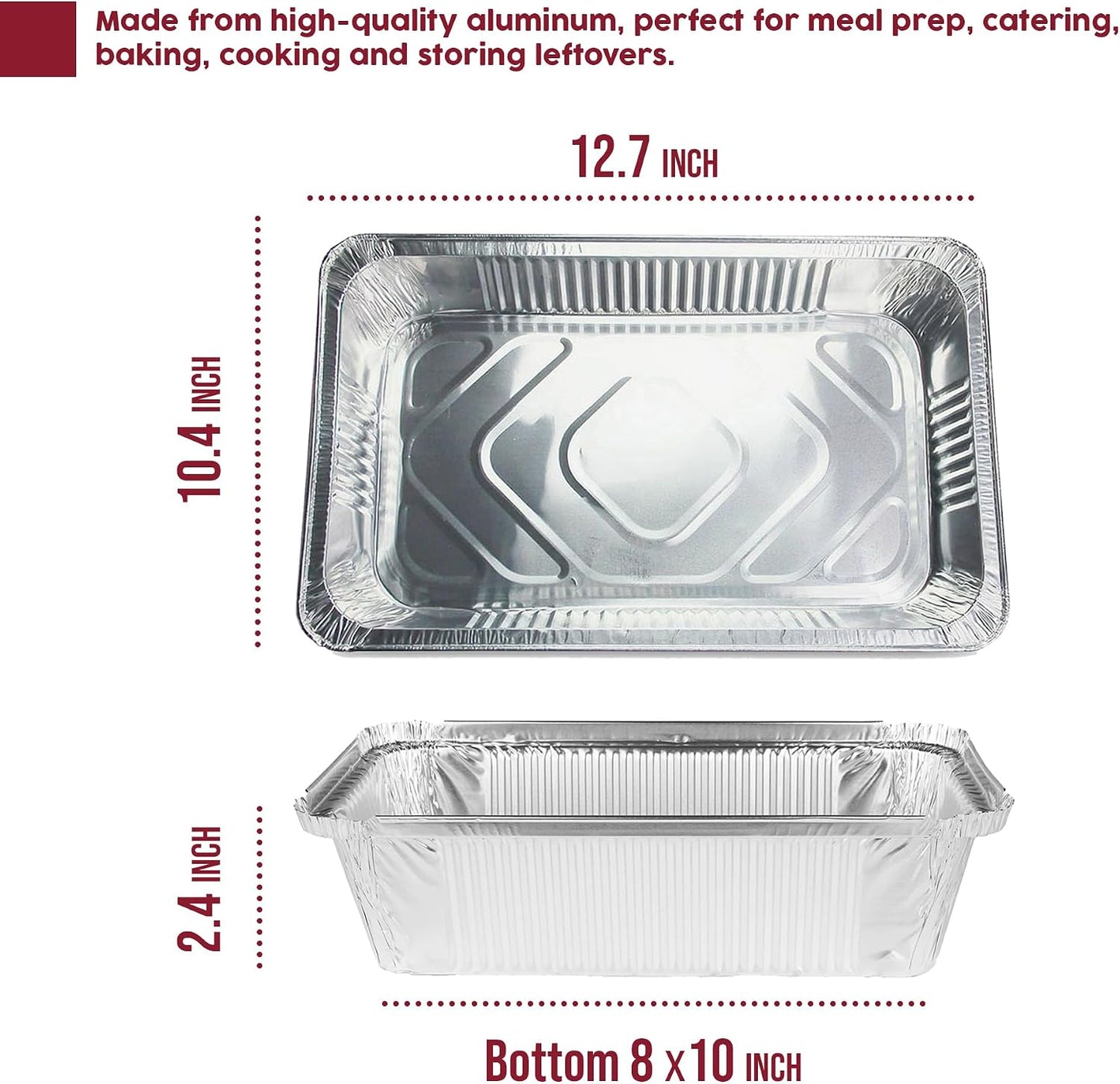 Rectangular Disposable Aluminum Pans with Clear Lids - (25 Pack/Lids), Durable Roasting Pan, Cookware, Baking, Meal Prep, Food Leftovers, Steam Table Tray, BBQ Safe & Spill Free