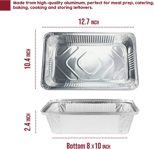 Rectangular Disposable Aluminum Pans with Clear Lids - (25 Pack/Lids), Durable Roasting Pan, Cookware, Baking, Meal Prep, Food Leftovers, Steam Table Tray, BBQ Safe & Spill Free