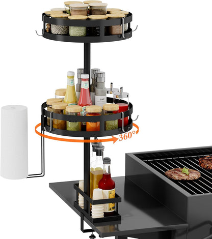 Griddle Caddy for Blackstone Griddle Accessories, BBQ Caddy with Paper Towel Holder, Rotating Condiment & Utensil Organizer, Outdoor Kitchen Accessories for Camping, RV, Patio & Tailgating