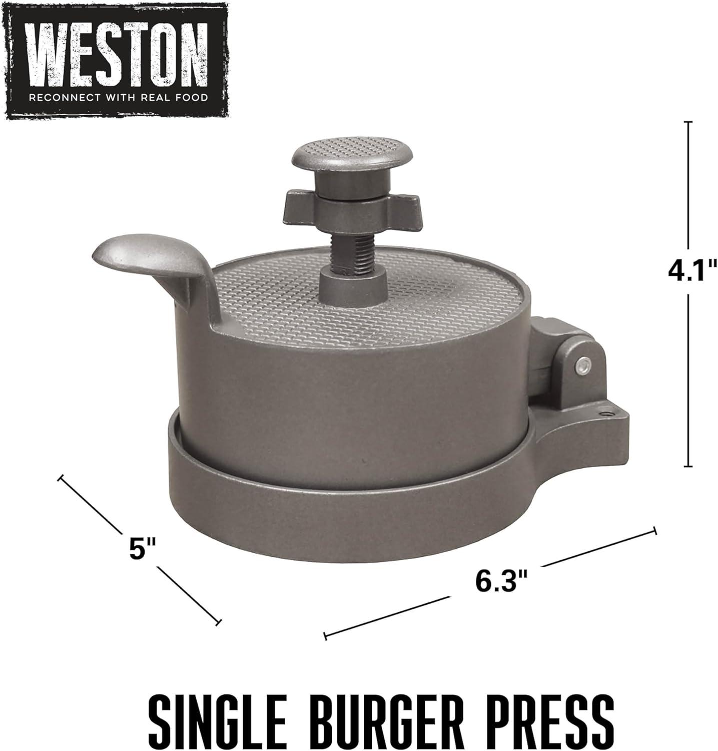 Weston Burger Press, Makes 4 1/2" Diameter Patties for Hamburger, Crab Cakes, Sausage, 1/4lb to 3/4lb, Single, Non-stick Heavy-Duty Cast Aluminum (07-0301)