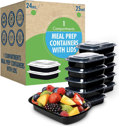 SafeWare Meal Prep Container Reusable 2 Compartment With Lids 28oz (25 Sets)- Food Prep Containers, Food Storage Bento Box | Stackable | Microwave | Dishwasher | Freezer Safe.