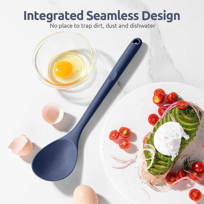 600ºF Heat Resistant Silicone Spoons: U-Taste 13.3in Solid & Slotted Kitchen Cooking Tool, Nonstick Long Rubber Utensil, Sturdy for Mixing, Serving, Stirring, Frying, Basting (Aqua Sky, 2PCS)