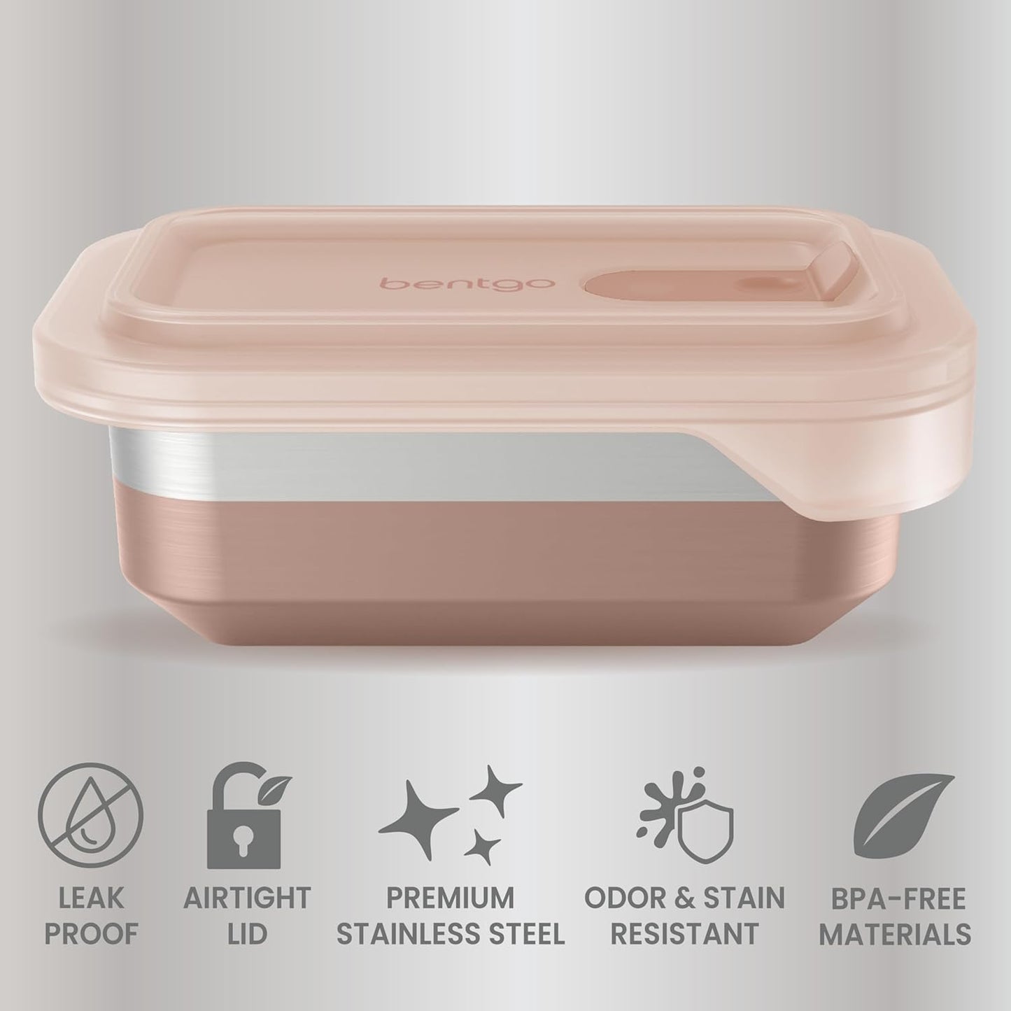 Bentgo MicroSteel Heat & Eat Container – Microwave-Safe, Leak-Proof & Airtight, Easy-to-Clean Lightweight Stainless Steel Reusable Food Storage with Silicone Lid (Snack Size; 2-Cup Capacity; Rose)