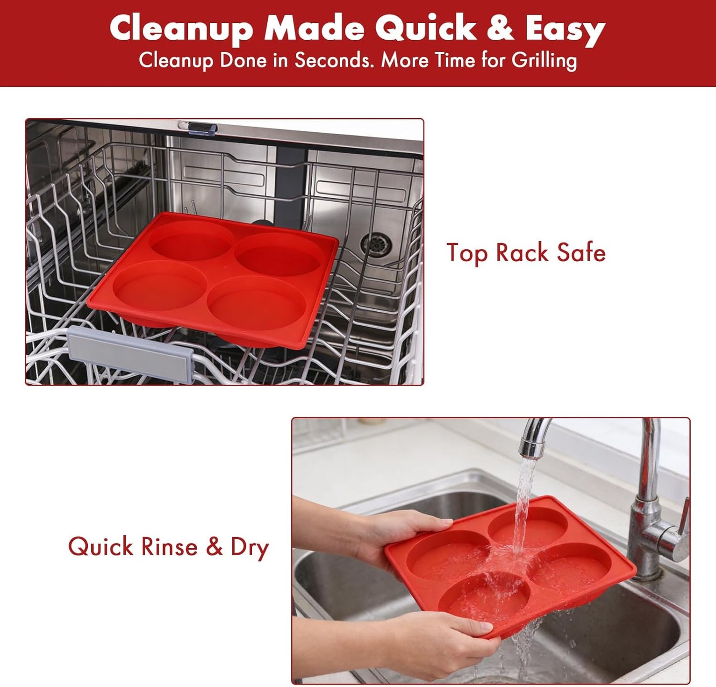 Silicone Burger Patty Maker & Freezer Tray, Grilling Cookware 4-Cavity Mold with Airtight Lid, Make 4 Perfect 4.7-Inch Patties at Once for Easy BBQ Prep & Freezer Storage