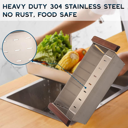 Strictly Sinks Gold Stainless Steel Colander - Premium Quality Over the Sink Colander with Non-Slip Handles, Sink Colander for Kitchen Sink to Rinse Fruits & Vegetables(17-3/8" x 8-1/8" x 4-3/4")