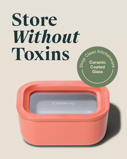 Caraway Glass Food Storage - 4.4 Cup Glass Container - Ceramic Coated - Easy to Store, Non Toxic, Non Stick Lunch Box Container with Lids - Dishwasher, Oven, & Microwave Safe - Mist