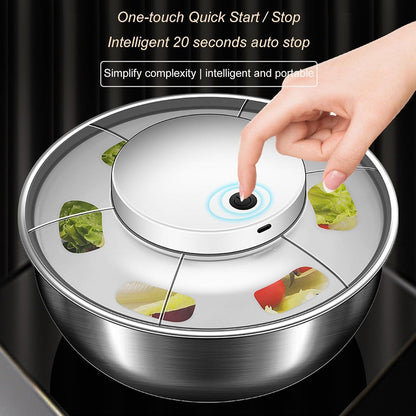 Electric Salad Spinner, 4.8L Large Capacity Lettuce Spinner Stainless Steel Salad Rotator Vegetable Dryer Fruit Washer Lettuce Cleaner Drainage Basket, USB Rechargeable Salad Dryer Food Dehydrator