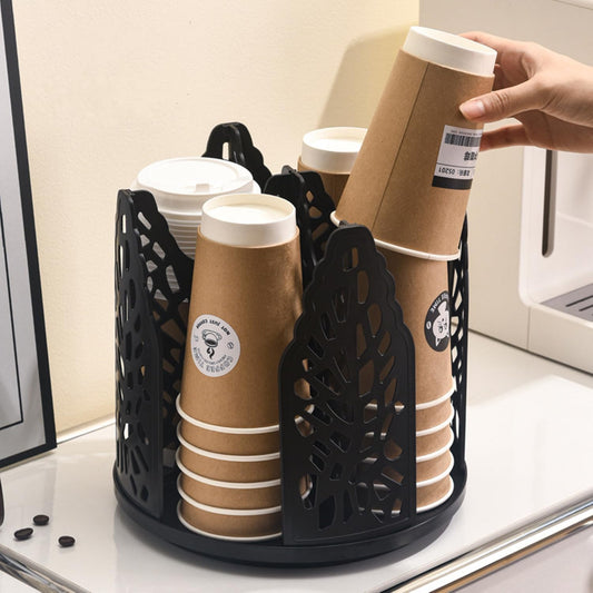 Rotating Paper Cup Dispenser Holder with 4 Compartments, Disposable Coffee Cup Storage & Lid Holder for Countertops, Kitchen, Coffee Stations (White)