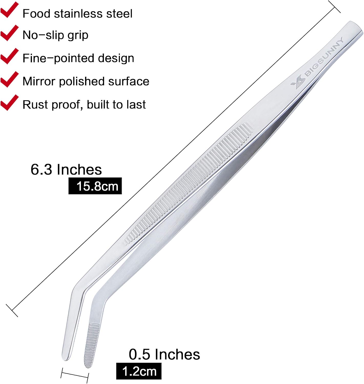 MSY BIGSUNNY Professional Chef Kitchen Cooking Precision Tweezers Culinary Curved Tip Tongs for Baking Decorating (1, 9.5")