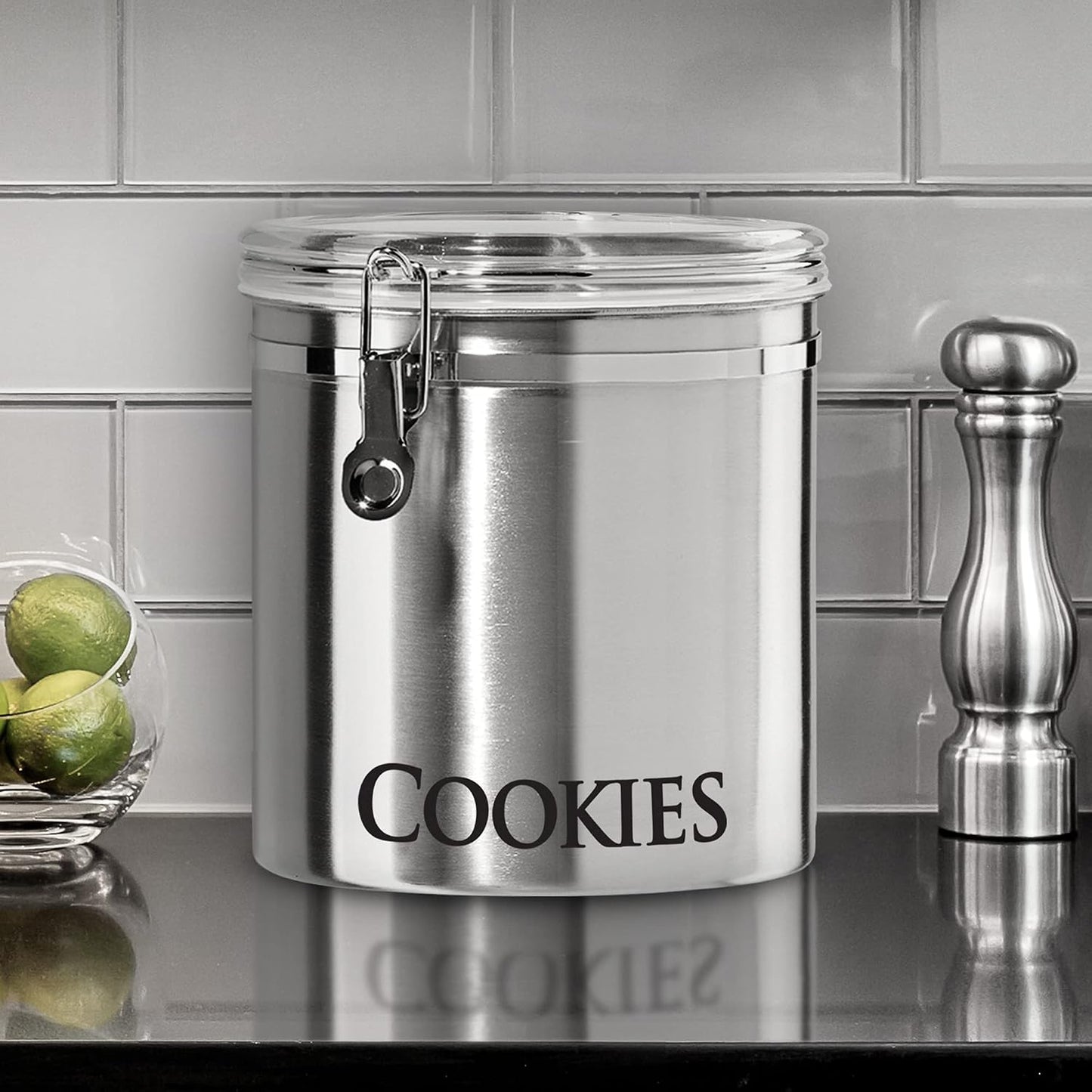 Oggi Jumbo 8" Stainless Steel Flour Clamp Canister - Airtight Food Storage Container Ideal for Kitchen & Pantry Storage of Flour or other Bulk, Dry Foods.