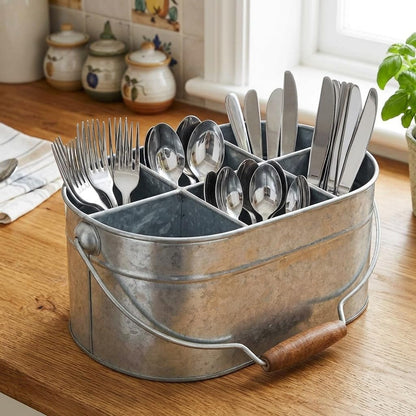 Hosley Galvanized Carry All Kitchen Utensil Caddy Serve Ware 13 Inch Long. Ideal for Floral Arrangements Party Garden Patio. O4