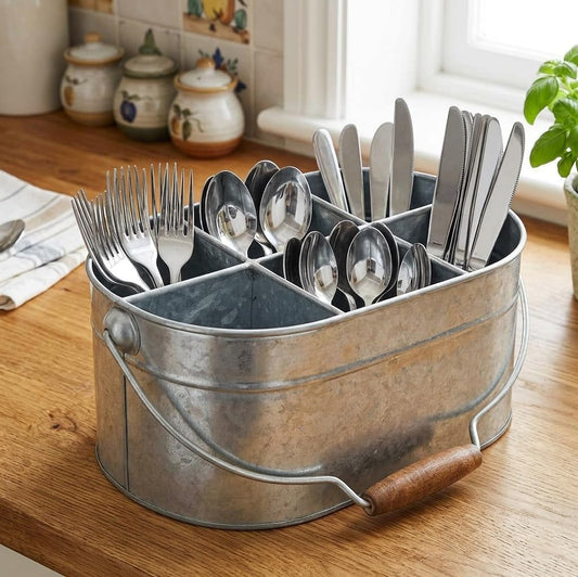 Hosley Galvanized Carry All Kitchen Utensil Caddy Serve Ware 13 Inch Long. Ideal for Floral Arrangements Party Garden Patio. O4