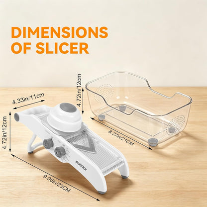 5 Thickness Adjustable Mandoline Slicer, Manual Vegetable & Fruit Slicer with Safety Hand Guard, Compact Kitchen Gadget for Lemon, Potato, Onion, Cucumber, Food Prep Tool for Home Cooking