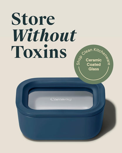 Caraway Glass Food Storage - 4.4 Cup Glass Container - Ceramic Coated - Easy to Store, Non Toxic, Non Stick Lunch Box Container with Lids - Dishwasher, Oven, & Microwave Safe - Mist