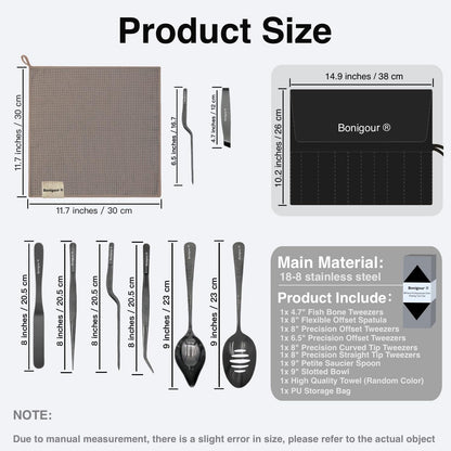 Chef Plating Tools,Professional Culinary Plating Tool Set,Chef Garnish Tools Kit,Fish Tweezers,Pastry Spatula,Cake Decorating Tweezers for Molecular Gastronomy (Silver)