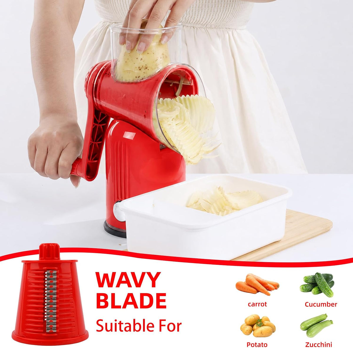 Rotary Cheese Grater with Handle, 5 Replaceable Blades(Green)