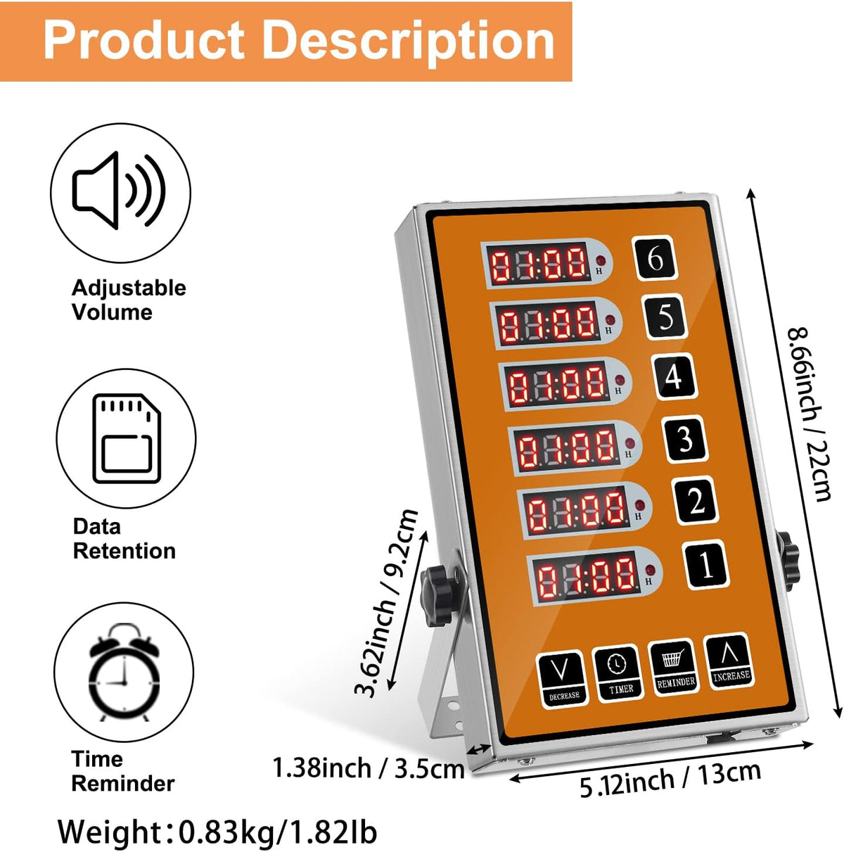 Commercial Kitchen Timer 6 Channel Digital Loud Alarm Cook Timer