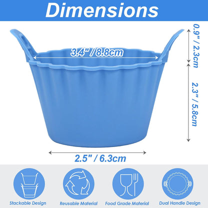 Koluti Nonstick Silicone Muffin Baking Cups Pack of 12, Reusable Cupcake Molds with Double Handle, BPA Free, Mini Round Air Fryer Cupcakes Liner, 3 Colors