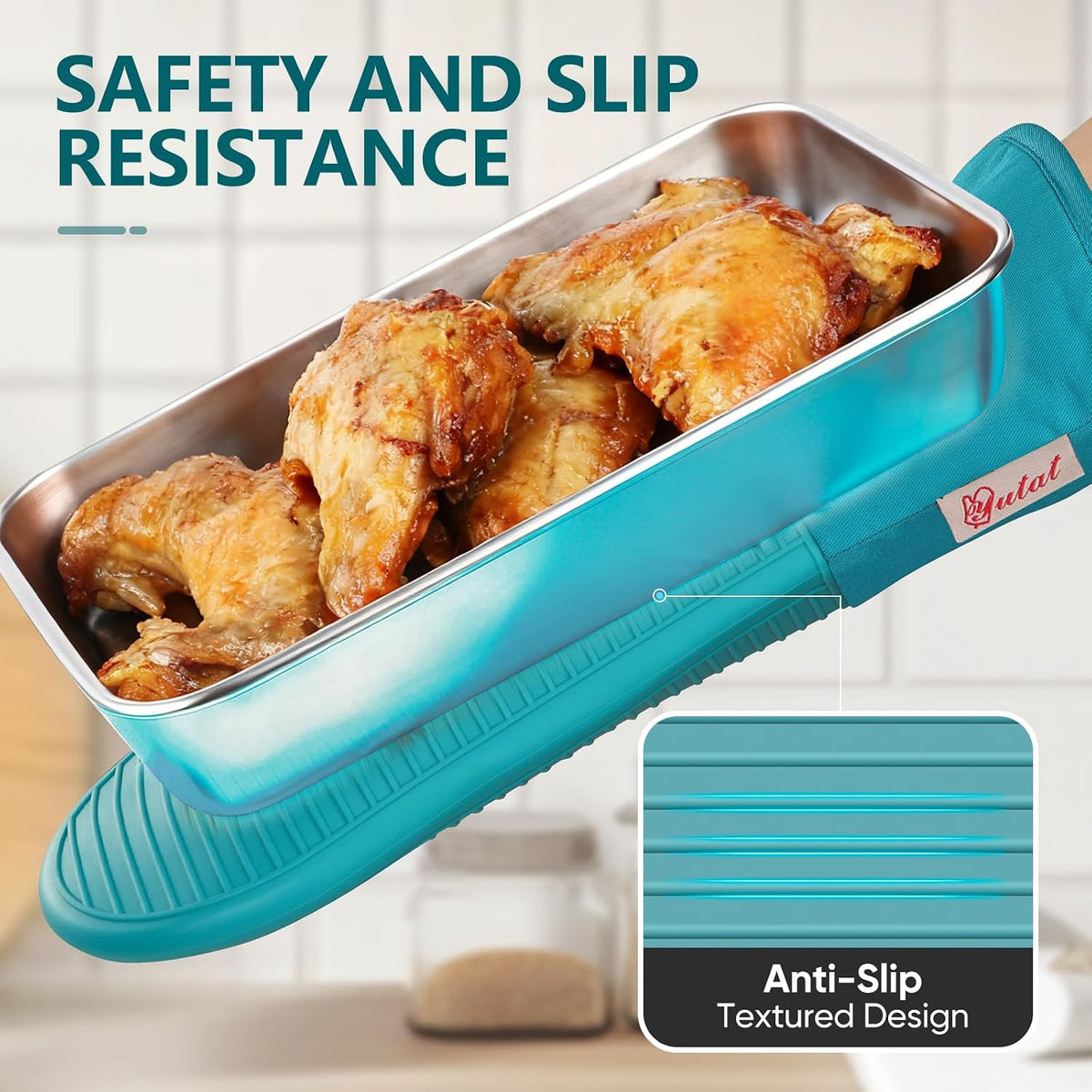 Yutat Silicone Oven Mitts - Oven Mitts and Pot Holders Sets Made of Non-Slip & BPA-Free Silicone, High Heat Resistant 500 Degrees, Perfect for Kitchen Cooking Baking BBQ, Peak Green