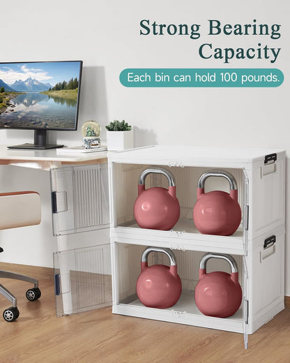 OlarHike 76QT Lockable Storage Bins with Lids - Folding Storage Box with Doors & Wheels, Collapsible Drawers for Home, Dorm, Closets, Office, School, College, Stackable Containers, 4 Pack Cubes