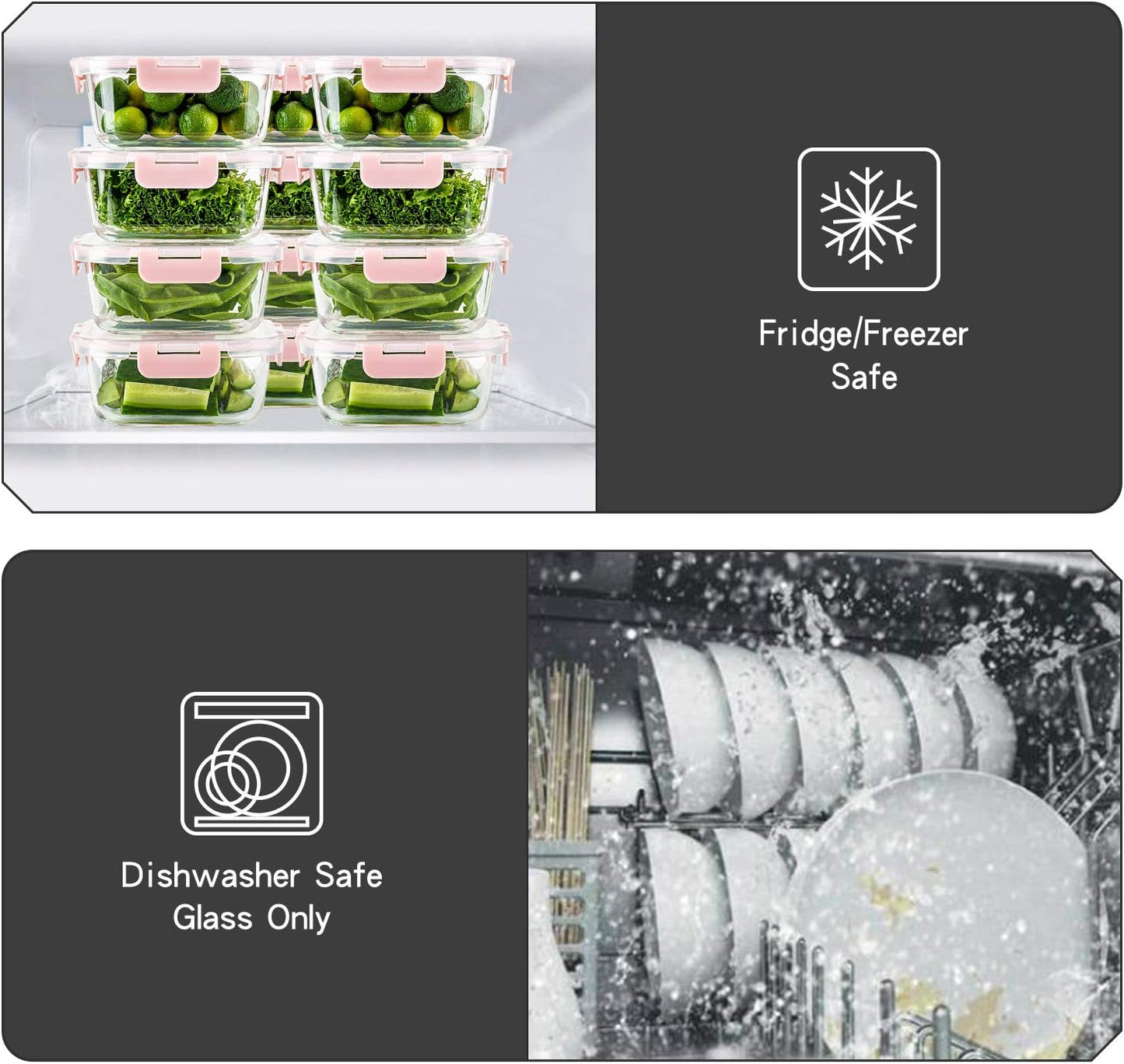 UMEIED 10 Pack Glass Food Storage Containers with Lids, Leakproof Airtight Glass Meal Prep Containers For Lunch, On The Go, Leftover, Dishwasher Safe