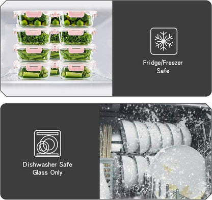 UMEIED 10 Pack Glass Food Storage Containers with Lids, Leakproof Airtight Glass Meal Prep Containers For Lunch, On The Go, Leftover, Dishwasher Safe