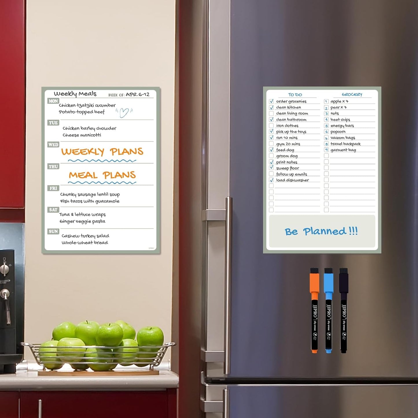 JJPRO Non-Magnetic Dry Erase Weekly Calendar for Fridge,Reusable Weekly Meal Planner and to Do List Whiteboard Bundle-Starts Monday,8.5"x12" Reusable Calendars Stick to Wall, All Smooth Surfaces