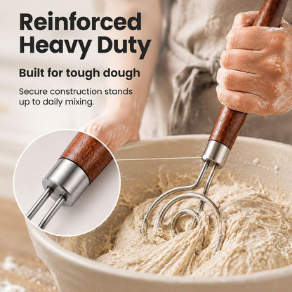 Danish Dough Whisk, 304 Stainless Steel Hook Bread Mixer for Sourdough