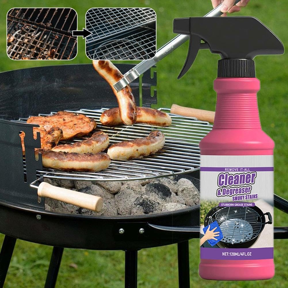 Fast-Acting Heavy-Duty Grill Degreaser Spray, 120ml BBQ Grill Cleaner, 𝐆rill and Smoker Cleaner and Degreaser,Safe for Stainless Steel & Porcelain, Removes Burnt Food & Grease (1 Pcs)