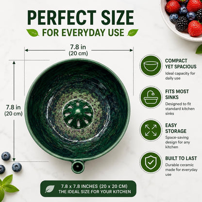 Self Spinning Berry Washing Bowl, Berry Bowls with Holes Ceramic, Fruit Washer Spinner with Strainer and Colander, Handmade Multipurpose Washing Cleaner for Cleaning Berries, Vegetables (1 set)