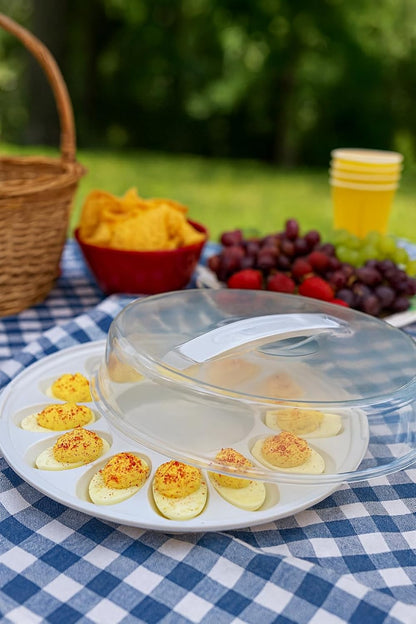 (2) Clear Plastic Deviled Egg Carrier Container with Lids, 12-Slot Egg Storage Trays with Handles for Parties, Picnics, Potlucks Holidays