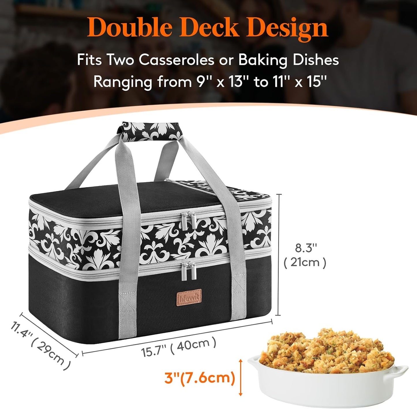 Lifewit Insulated Single Decker Casserole Carrier for Hot or Cold Food, Lasagna Lugger Holder Fits 9" x 13" Baking Dish, Thermal Lunch Tote Bag for Potluck Parties, Picnic and Cookouts, Black
