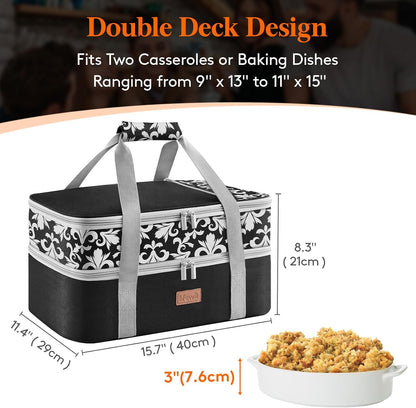 Lifewit Insulated Single Decker Casserole Carrier for Hot or Cold Food, Lasagna Lugger Holder Fits 9" x 13" Baking Dish, Thermal Lunch Tote Bag for Potluck Parties, Picnic and Cookouts, Black