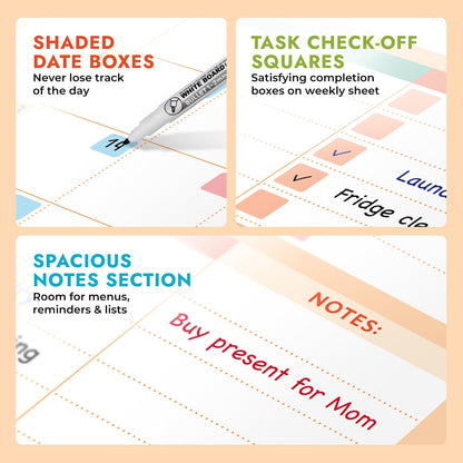 Magnetic Whiteboard Calendar for Fridge – 2-Pack Monthly & Weekly Planners (14”x12”) – Dry Erase Boards with Notes Section, Shaded Dates – Includes 4 Markers & Magnetic Eraser