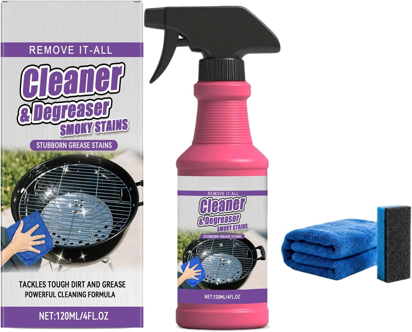 Fast-Acting Heavy-Duty Grill Degreaser Spray, Fast Acting Heavy Duty Grill Degreaser, 120ml/4fl.0z, Suitable for All Stubborn Oil Stains (1 Set)