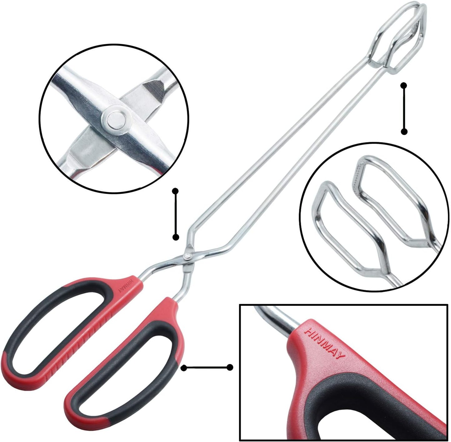 HINMAY Stainless Steel Scissor Tongs 12" and 16" Set, Extra Long Metal Kitchen Tongs for Cooking, Grilling & Serving (Set of 2, Black)