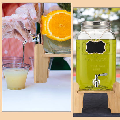 Sliner 2 Pack 2 Gallon Glass Drink Dispenser with Stand Glass Beverage Dispenser Water Juice Drink Containers for Parties with Stainless Steel Spigot Hanging Chalkboard(Stainless Steel)