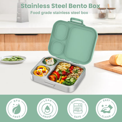 Pawtong Stainless Steel Bento Lunch Box for Kids | 3-Compartment Lunch Box Container Kids | 100% Leakproof, Eco-Friendly, Perfect Portion Control for Kids&Adult Healthy Meals (Purple)