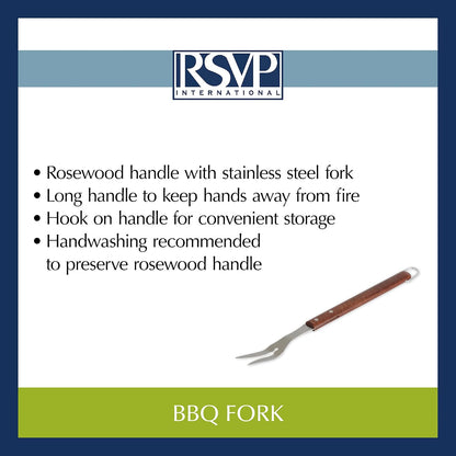 RSVP International Endurance (BQ-FRK) BBQ Grill Fork, 17.25" | Long Handle Keeps Hands Safe from Fire | Made from Stainless Steel & Rosewood